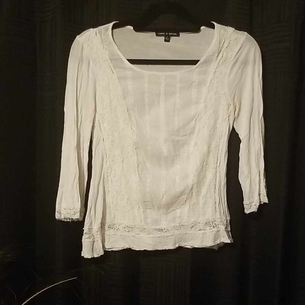 Cable & Gauge Lightweight White Laced Top Size S